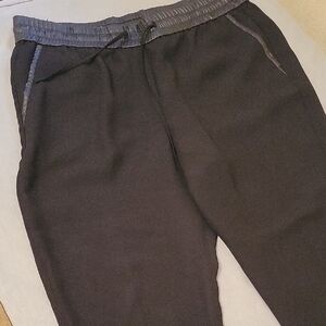 Ann Taylor Black Pants With Faux Leather Waist Band And Trim SIZE 12P